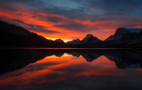 Twilight, mountains, lake, evening, dusk, reflection