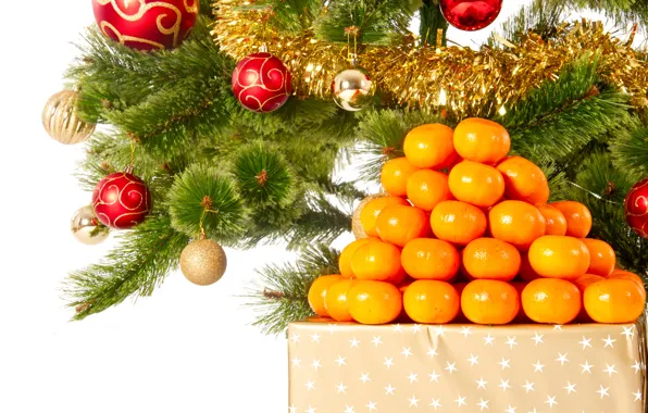 Украшения, шары, елка, Новый Год, Рождество, Christmas, мандарины, decoration