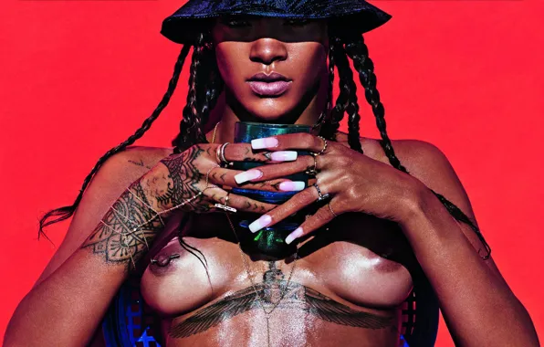 Girl, Red, Rihanna, Beautiful, Sexy, Music, Model, Nipples