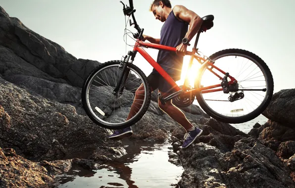 Природа, скалы, велосипедист, mountain bike