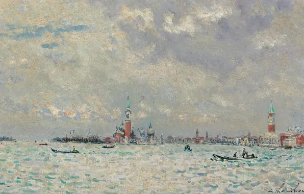 Море, город, картина, Андре Гамбург, Andre Hambourg, Пасмурная Погода в Венеции