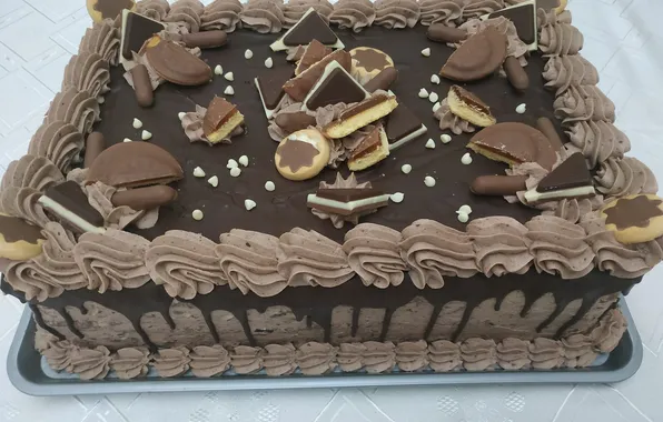 Cake, candy, whipped cream