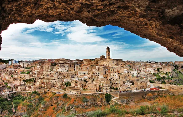 Здания, Италия, панорама, Матера, Sassi di Matera