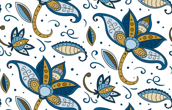 Цветы, синий, текстура, style, batik