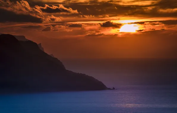 Закат, природа, скалы, побережье, Mallorca