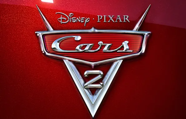 Картинка мультфильм, pixar, эмблема, хром, disney, тачки 2, cars 2, красный перламутр