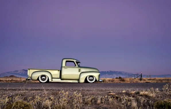 Chevrolet, wheels, side, road, sky, hill, horizon, 1949