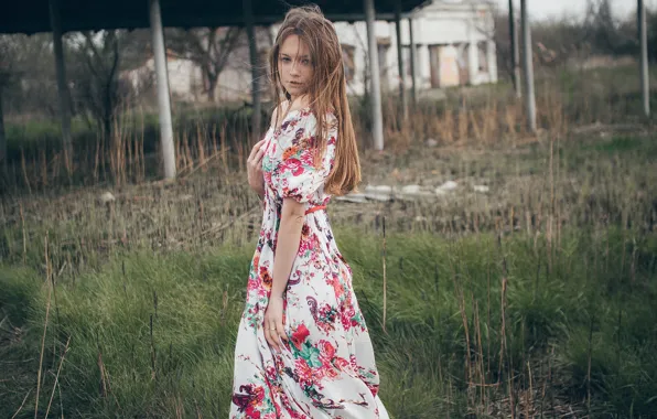 Девушка, волосы, платье, плечи