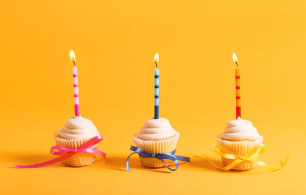 Свечи, colorful, cake, Happy Birthday, cupcake, кекс, celebration, decoration
