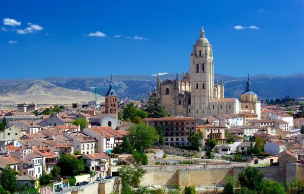 Картинка фото, Дома, Город, Собор, Храм, Испания, Монастырь, Segovia Cathedral