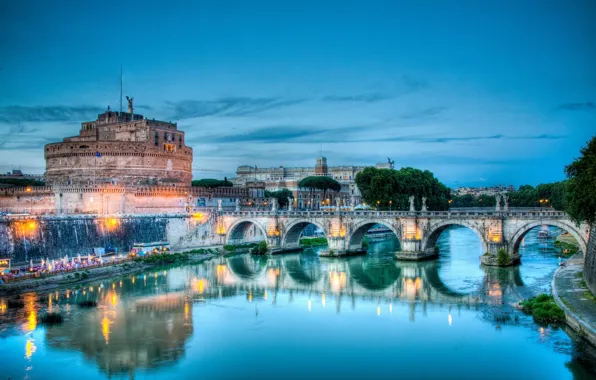 Картинка мост, италия, рим, Сант' Анджело, река Тибр, Замок Св. Ангела