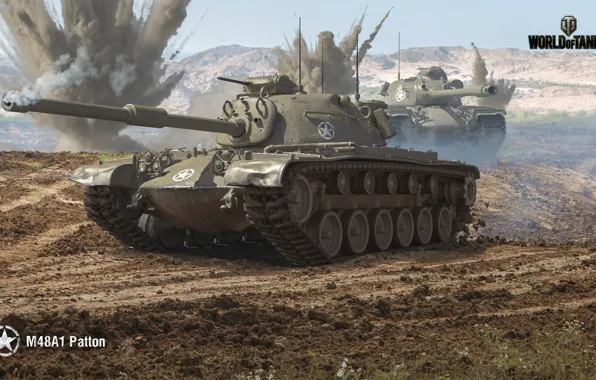 Картинка WoT, Мир танков, World of Tanks, Wargaming, M48A1 Patton, американский танк