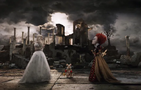 Картинка руины, алиса в стране чудес, Alice in Wonderland, поединок, red queen, white queen, white rabbit, …