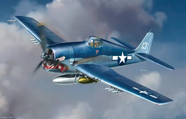 Картинка авиация, истребитель, арт, американский, Grumman, Hellcat, палубный, F6-F3