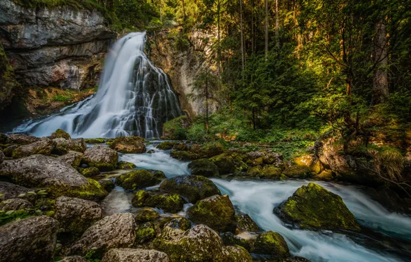 Картинка лес, камни, скалы, водопад, Австрия, Austria, Salzburg, Зальцбург