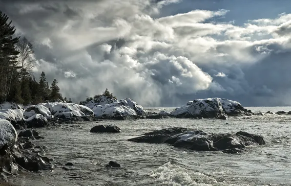 Небо, пейзаж, озеро