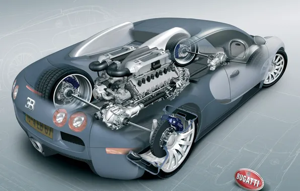 Двигатель, схема, чертеж, Bugatti, Veyron