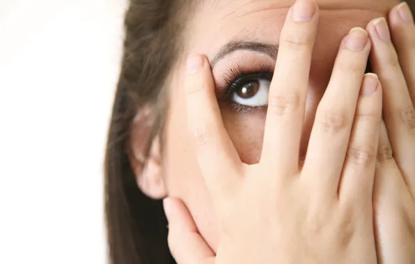 Eyes, hand, embarrassed