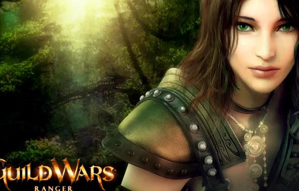 Девушка, природа, игра, guild wars, зеленые глаза, ranger