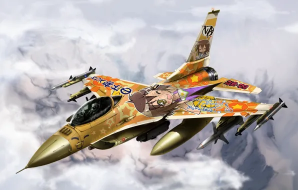 Картинка истребитель, F-16, Коната Идзуми, lucky star, Fighting Falcon