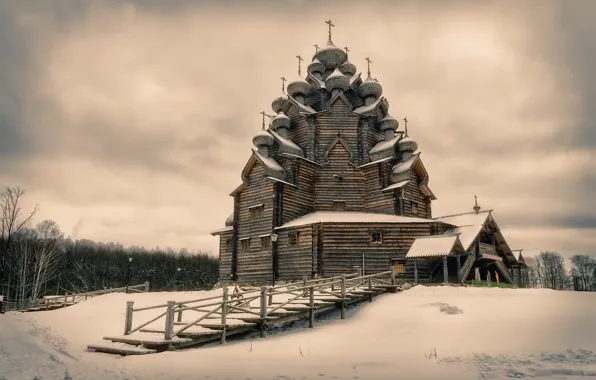 Картинка Russia, Wooden Pokrovskaya church, Leningrad Oblast, Vsevolozhskiy Raion