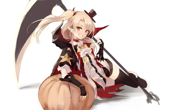 Аниме, арт, девочка, тыква, коса, хеллоуин, azur lane