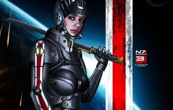 Картинка земля, меч, броня, mass effect, fan art, shadow