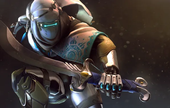 Меч, маска, костюм, ninja, Overwatch, Genji, genji shimada