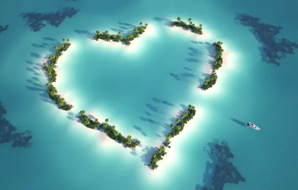 Картинка тропики, пальмы, океан, сердце, остров, love, island, turquoise