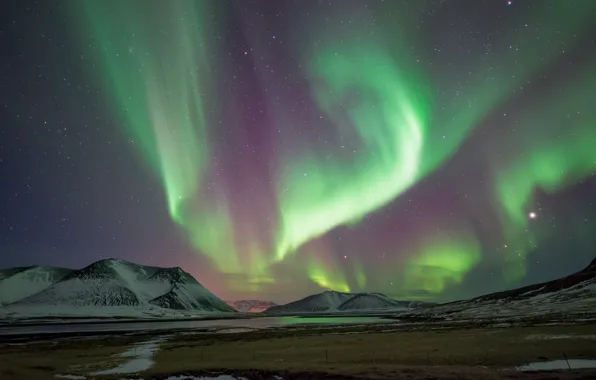 Звезды, горы, ночь, весна, северное сияние, Исландия, Март, By Conor MacNeill