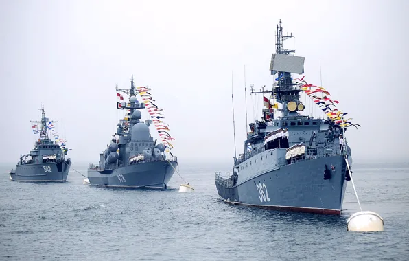 Корабли, парад, вмф, флаги расцвечивания
