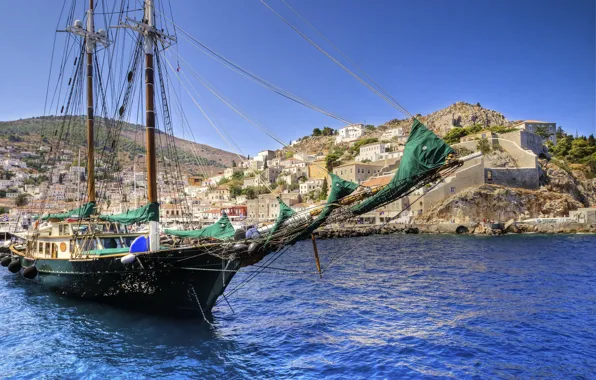 Море, природа, парусник, Греция, судно, Greece