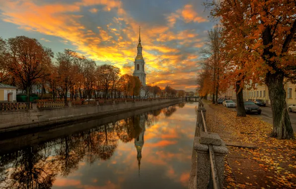 Картинка осень, облака, отражение, Санкт-Петербург