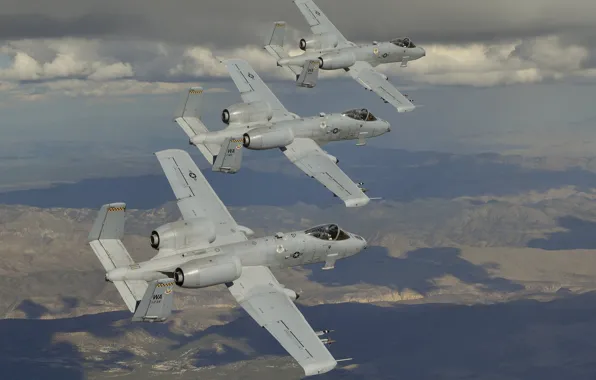Полет, три, штурмовик, A-10, Thunderbolt II, Тандерболт