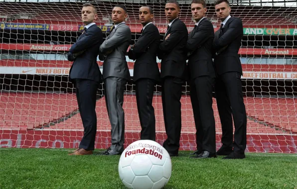 Картинка фон, сетка, газон, мяч, Арсенал, игроки, Arsenal, англичане