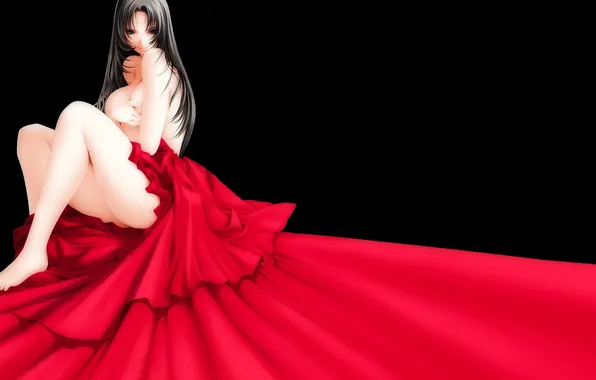 Девушка, красный, ткань, черный фон