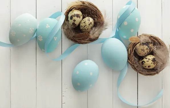 Пасха, гнездо, лента, happy, spring, Easter, eggs, decoration