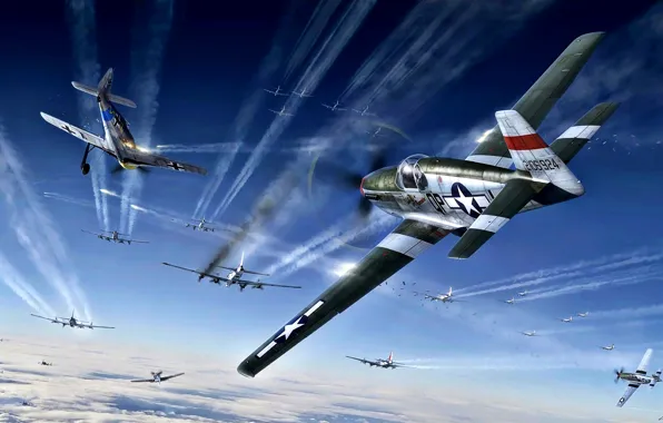 Картинка Mustang, P-51, B-17, Вторая Мировая война, Fw.190A, Война в воздухе, 4th FG, P-51B-15-NA