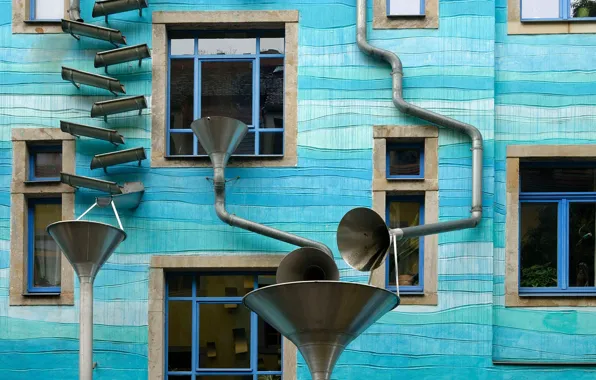 Дом, Германия, Дрезден, окно, труба, Hof der Elemente, Kunsthof