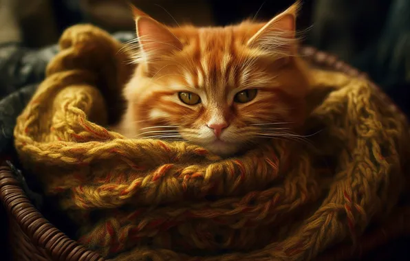 Кошка, взгляд, желтый, поза, уют, котенок, тепло, портрет