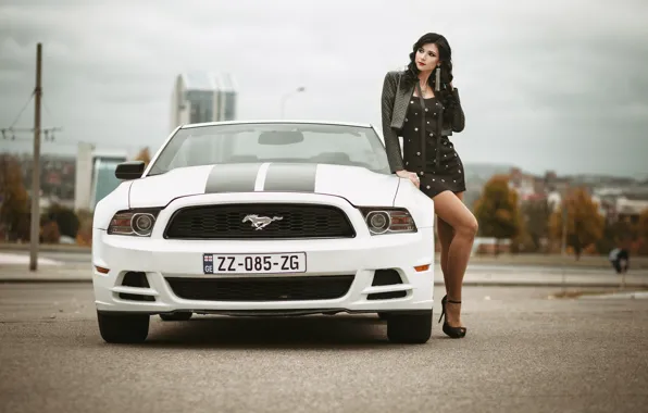 Машина, авто, девушка, поза, платье, Ford Mustang, Иван Ковалёв, Анна Корсиканкова