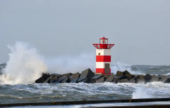 Картинка шторм, маяк, коса, Нидерланды, Северное море, Схевенинген, Scheveningen