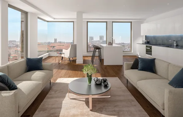 Интерьер, кухня, гостиная, столовая, York, Ryedale House