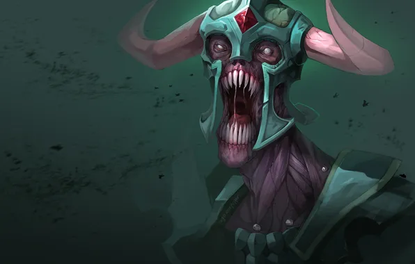 Skull, armor, Dota 2, bones, helmet, Undying, living dead, horns and teeth