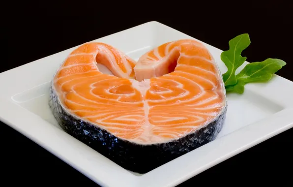 Еда, рыба, тарелка, черный фон, красная, fish
