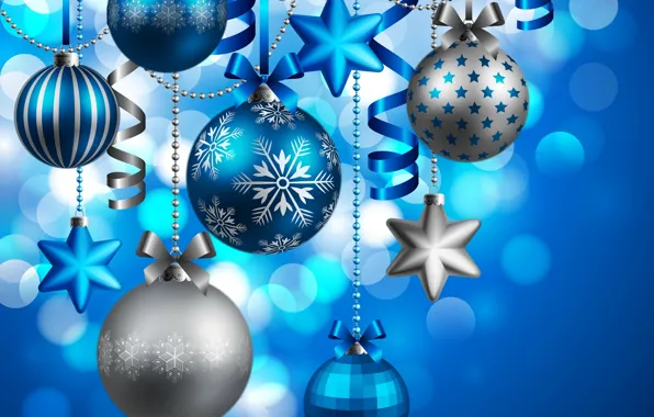 Шары, Новый Год, Рождество, Christmas, balls, blue, New Year, decoration