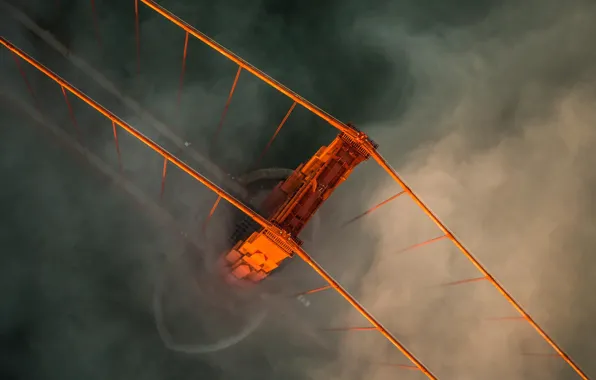 Картинка мост, туман, пролив, высота