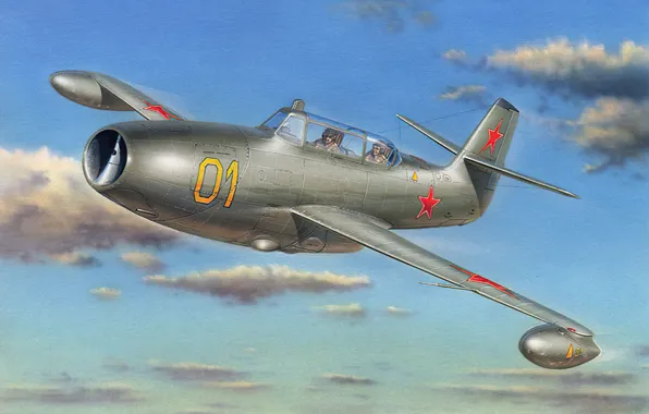 Картинка art, airplane, aviation, jet, Yak-23