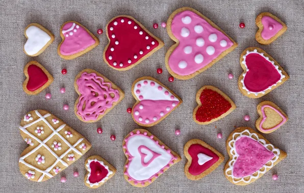 Картинка праздник, печенье, сердечки, love, pink, выпечка, hearts, valentines