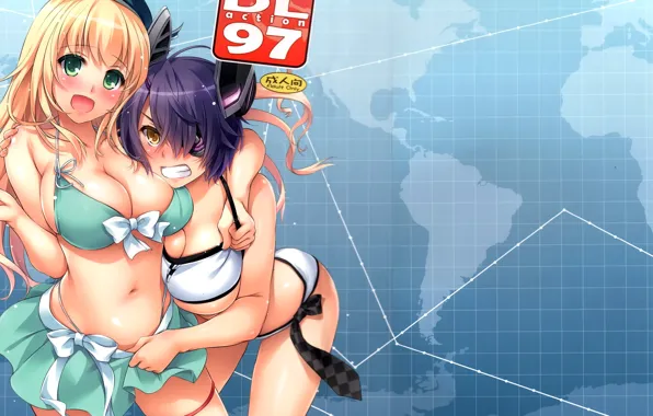 Девушки, Фон, Аниме, Купальники, Kantai Collection